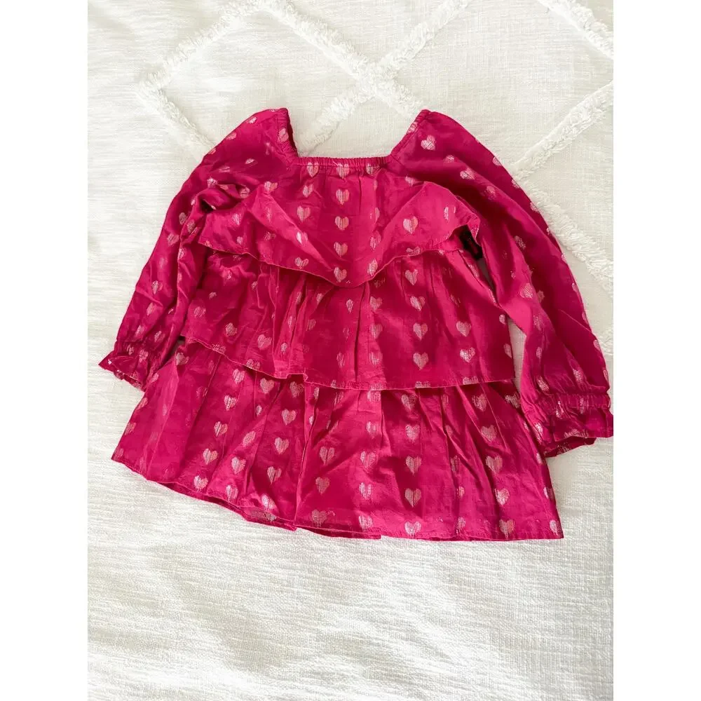 Crewcuts Factory | NWOT Girls' shimmer tiered hearts dress Brilliant Berry Sz 3